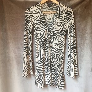 Arden B. Zebra Print Bell Sleeve Mini Dress
